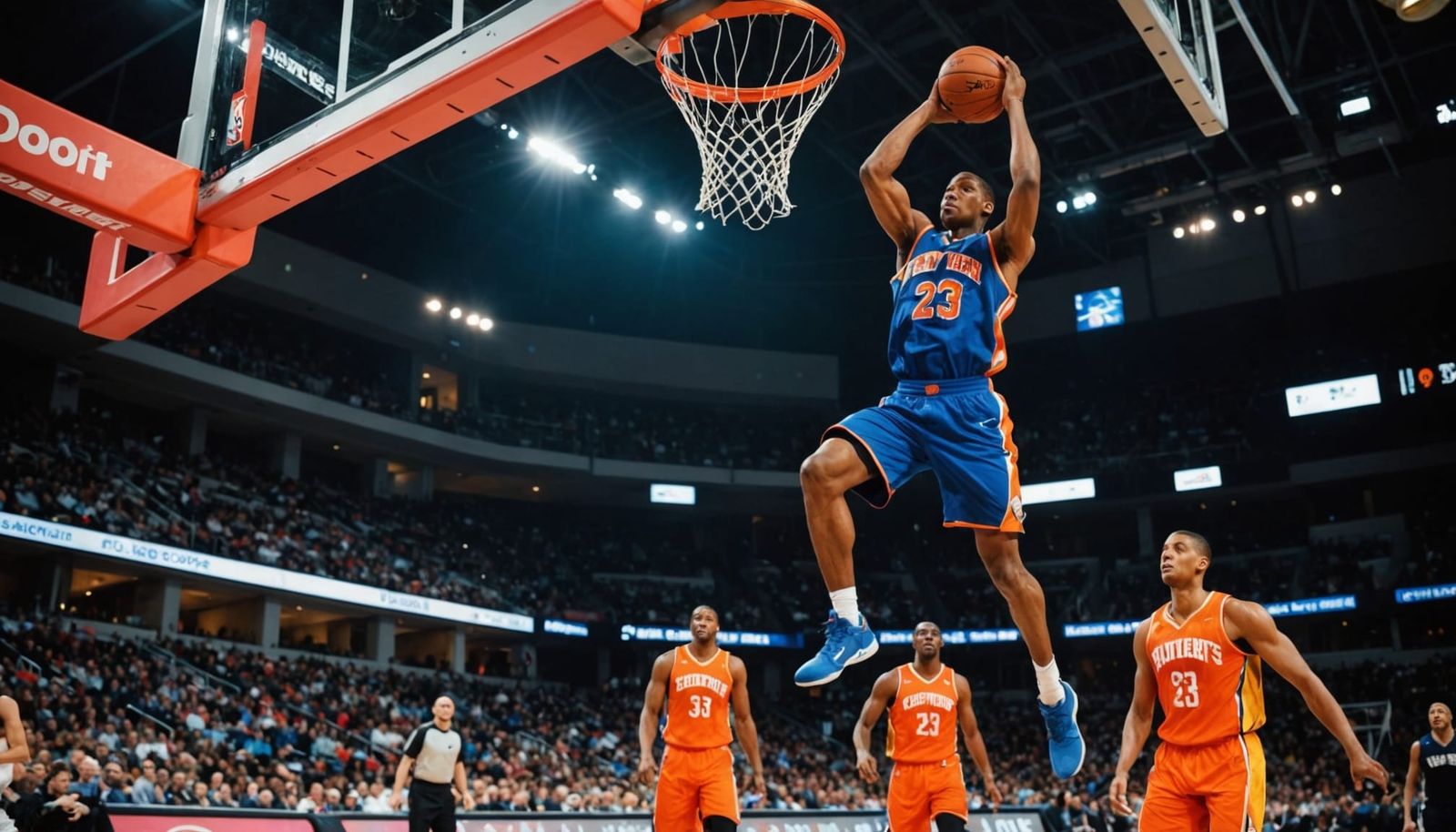 Epic Alley-Oop Slam Dunk: Photorealistic Sports Photography