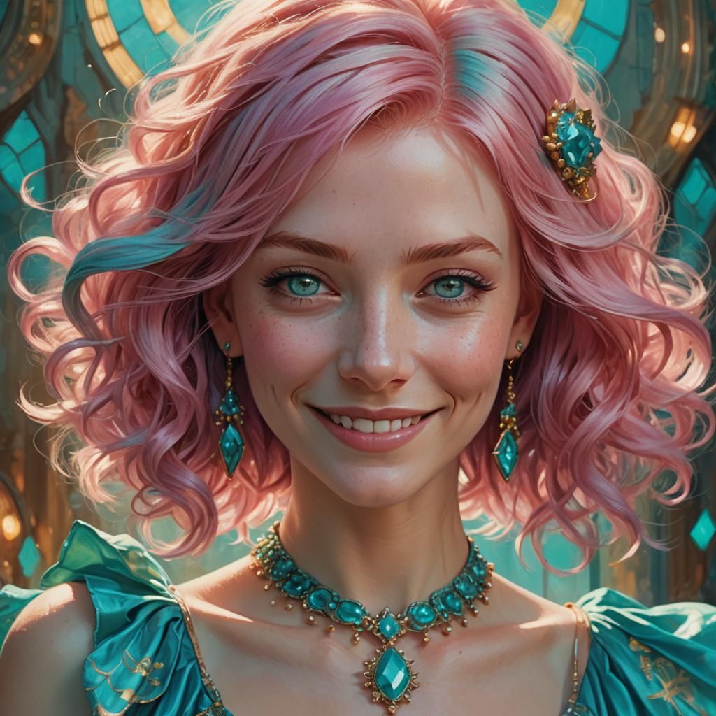 Pink-Haired Girl Portrait in Surreal Digital Art