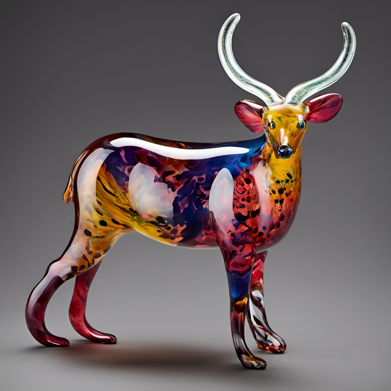 Colorful Blown Glass Deer Figurine