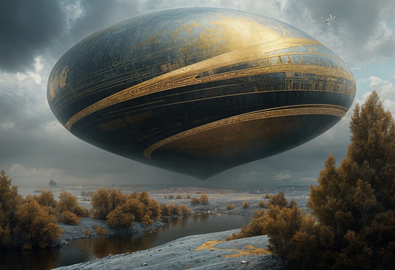 Abstract Golden Cycles: A Hyperrealistic Matte Painting