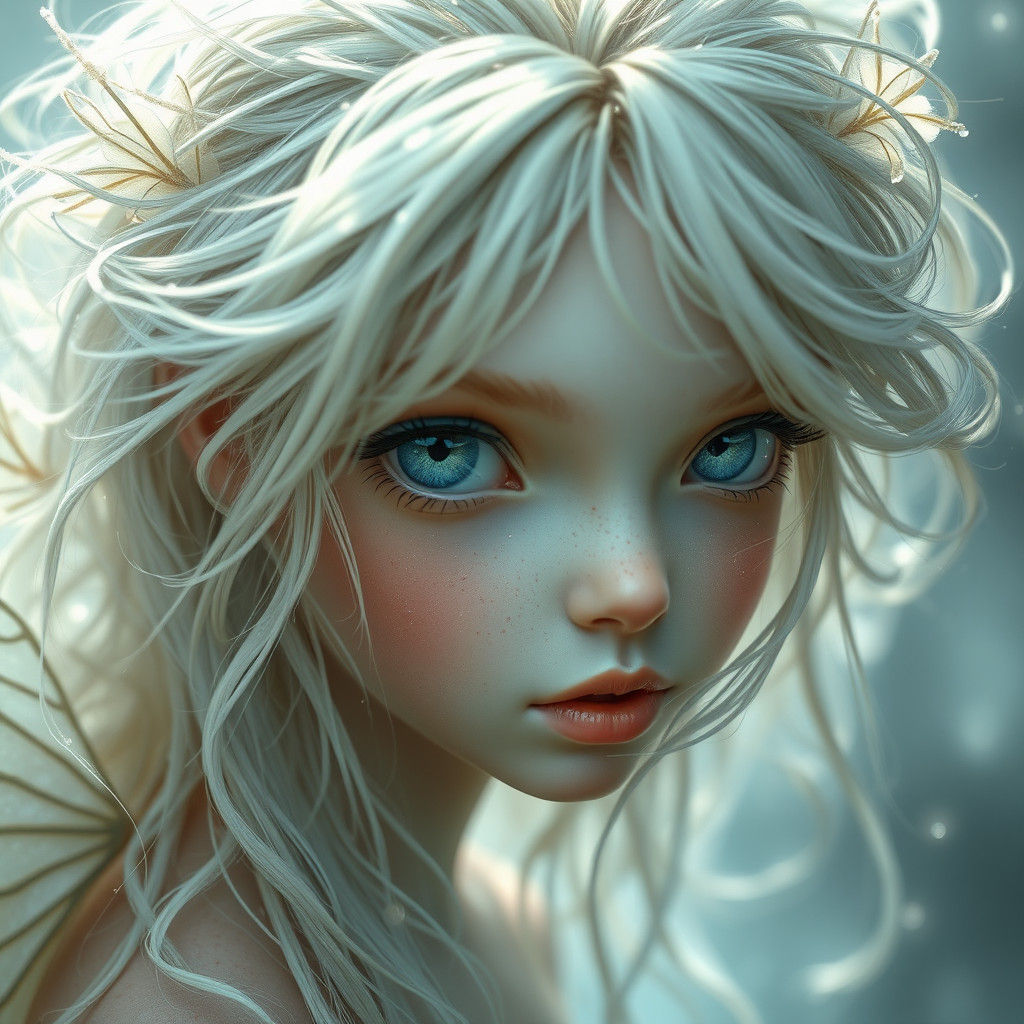 Porcelain Fairy Portrait with Shimmering Eyes