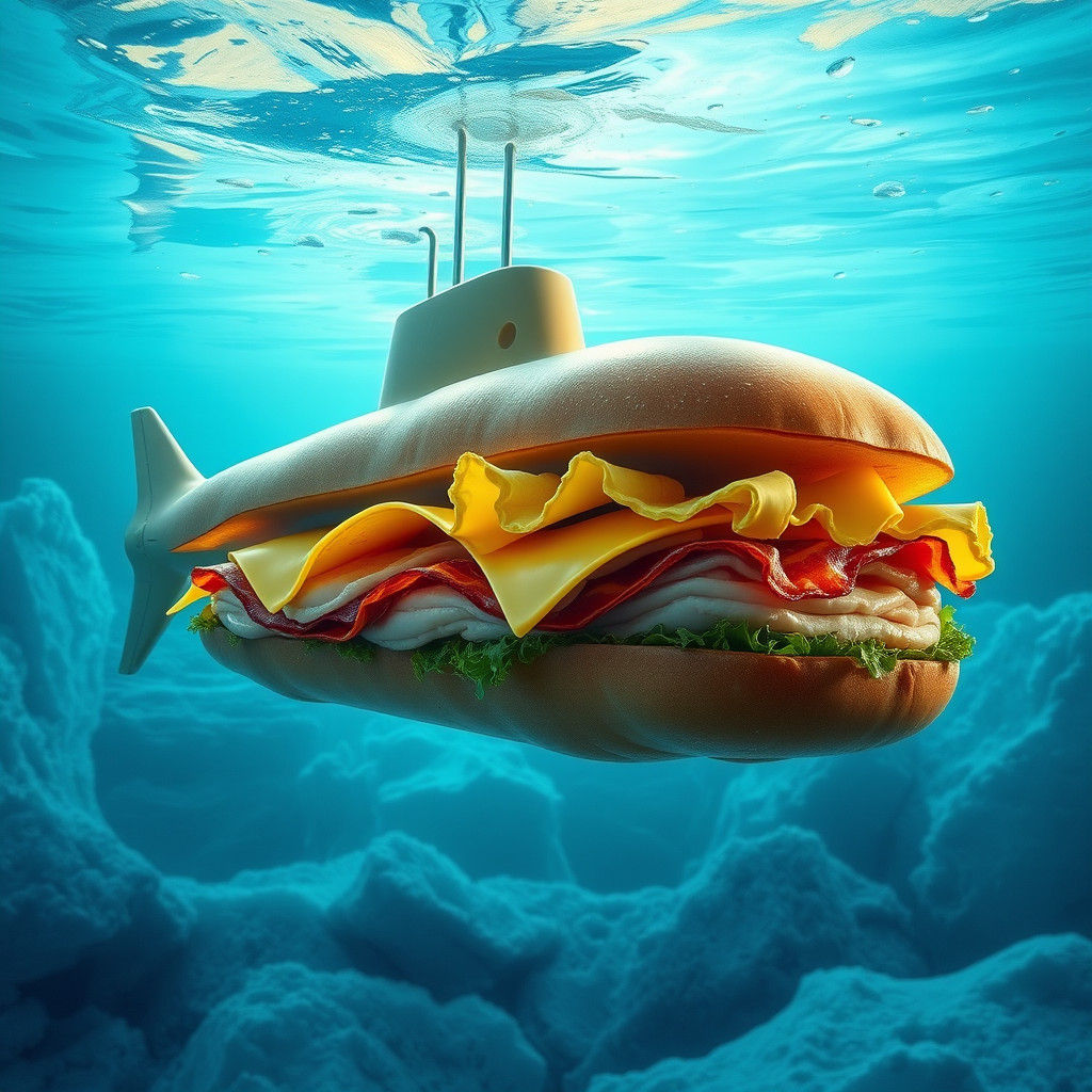 Majestic Submarine Sandwich in Arctic Ocean, Futuristic Real...