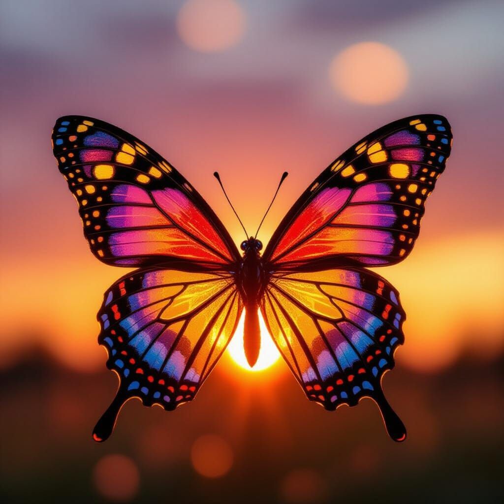 Glass Butterfly at Golden Sunrise Digital Matte Painting