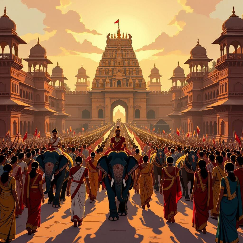 Grand Royal Procession in Saffron Silhouette