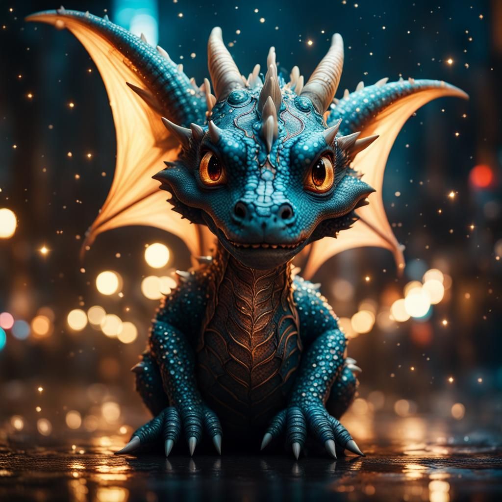 Glowing Baby Dragon Portrait in Hyperrealistic Style