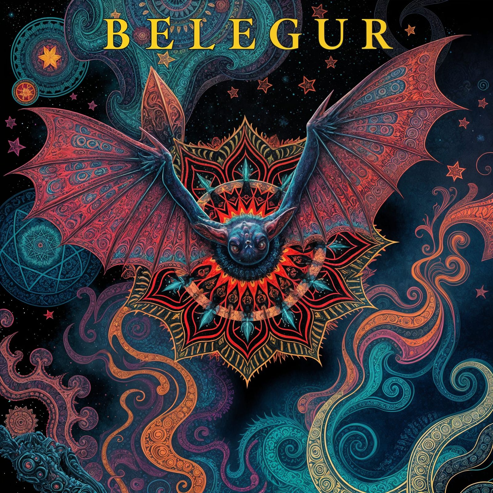 Psychedelic Album Cover with Mandala and Erotism