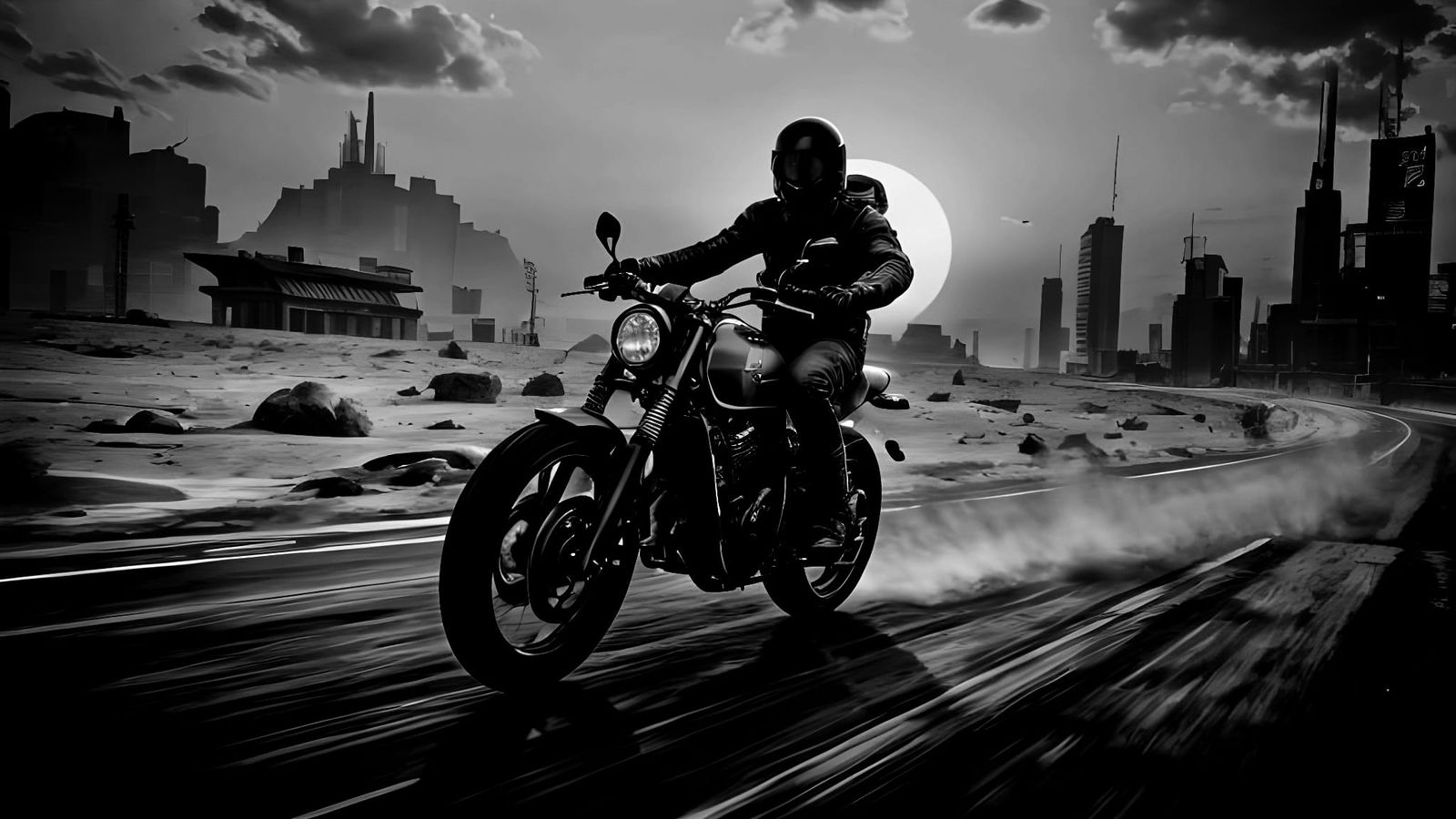 Cyberpunk Biker Rides into a Futuristic Wasteland