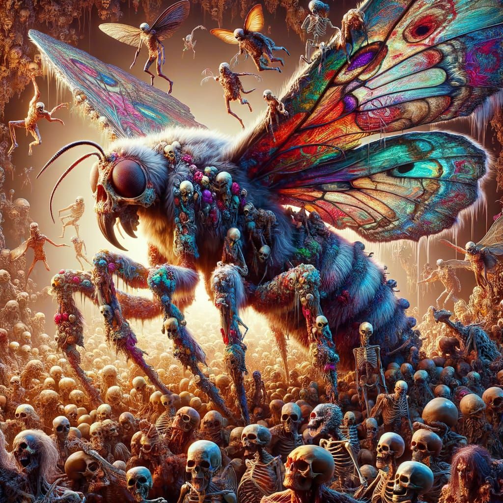 Gigantic Skull Moth in Underworld Scene