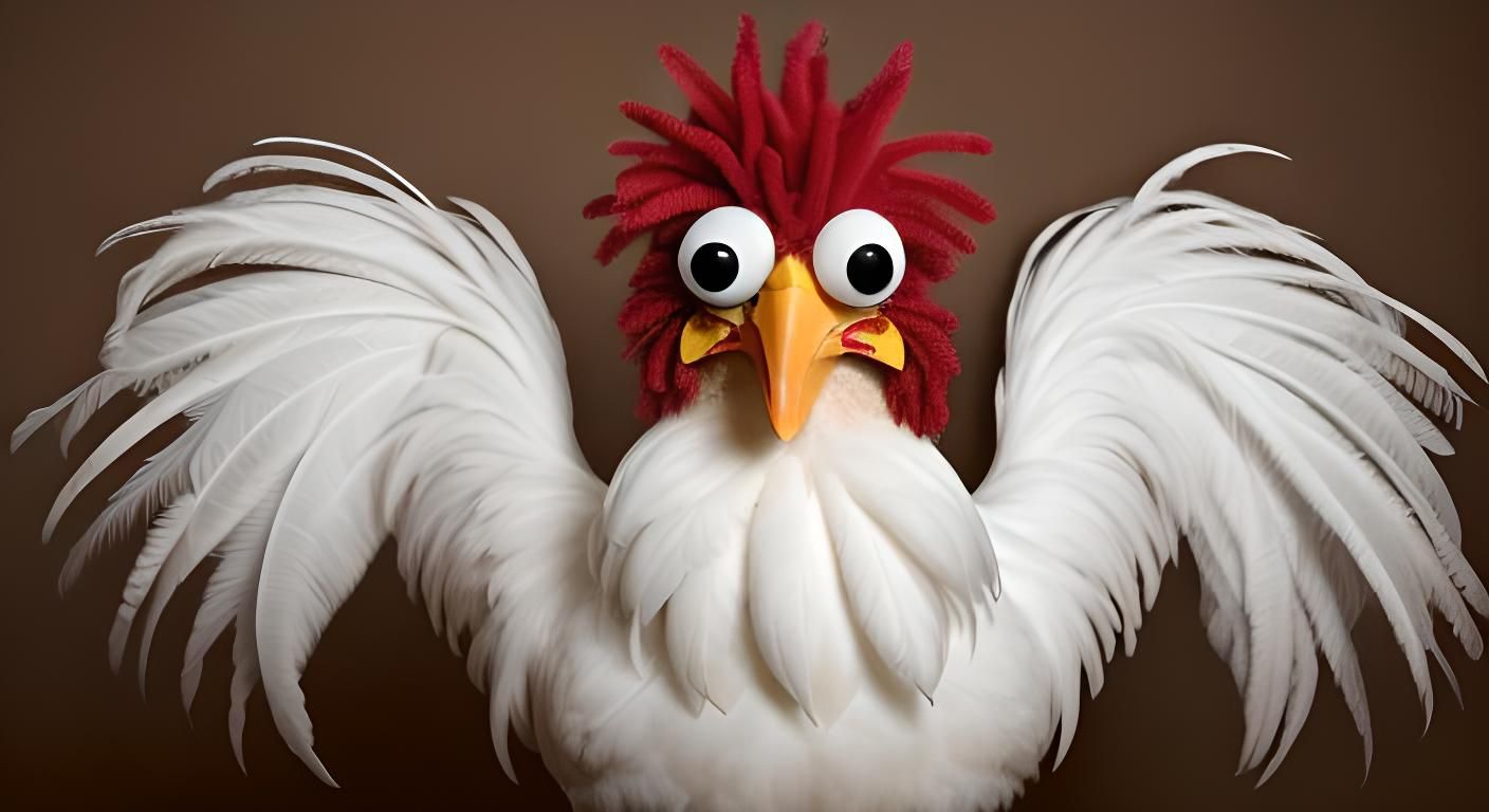 Funny Whimsical Chicken with Long Legs