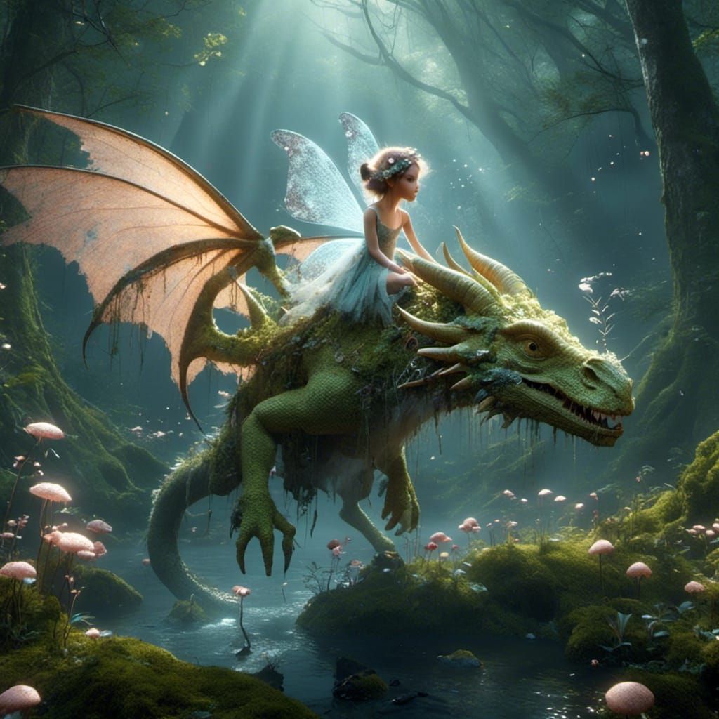 Adorable Fairy Riding a Fairy Dragon
