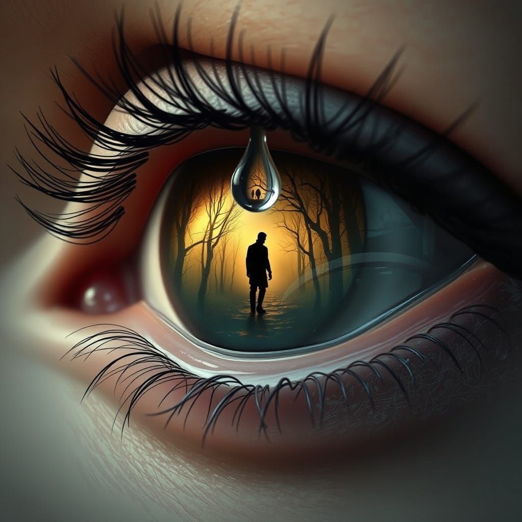 Sorrowful Eye Reflects a Primeval Forest at Dusk