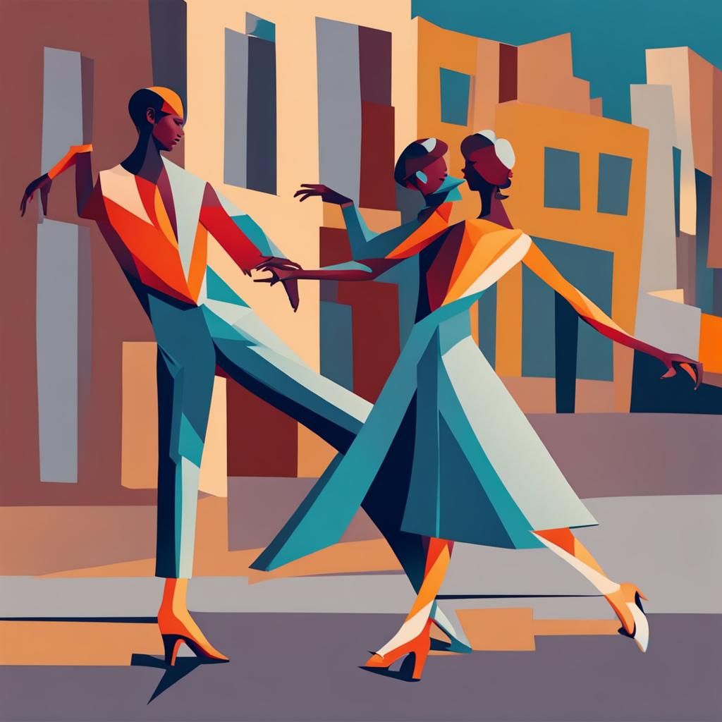 Jazz Dancers in Orphism Style on the Street