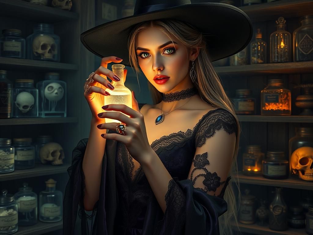 Attractive Witch with Elixir in Baroque Style