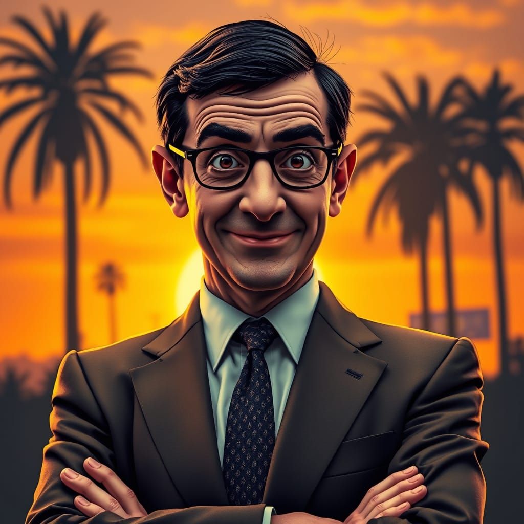 Mr. Bean Portrait with Zentangle and Synthwave Elements