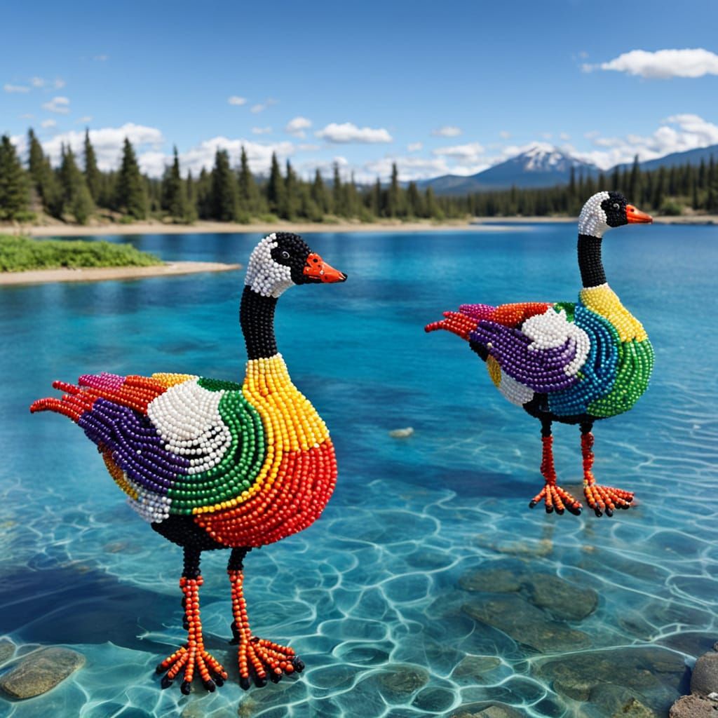 Bright Beaded Geese AI Image
