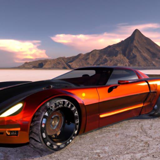 Corvette in Utah Salt Flats, Dark Fantasy Concept Art