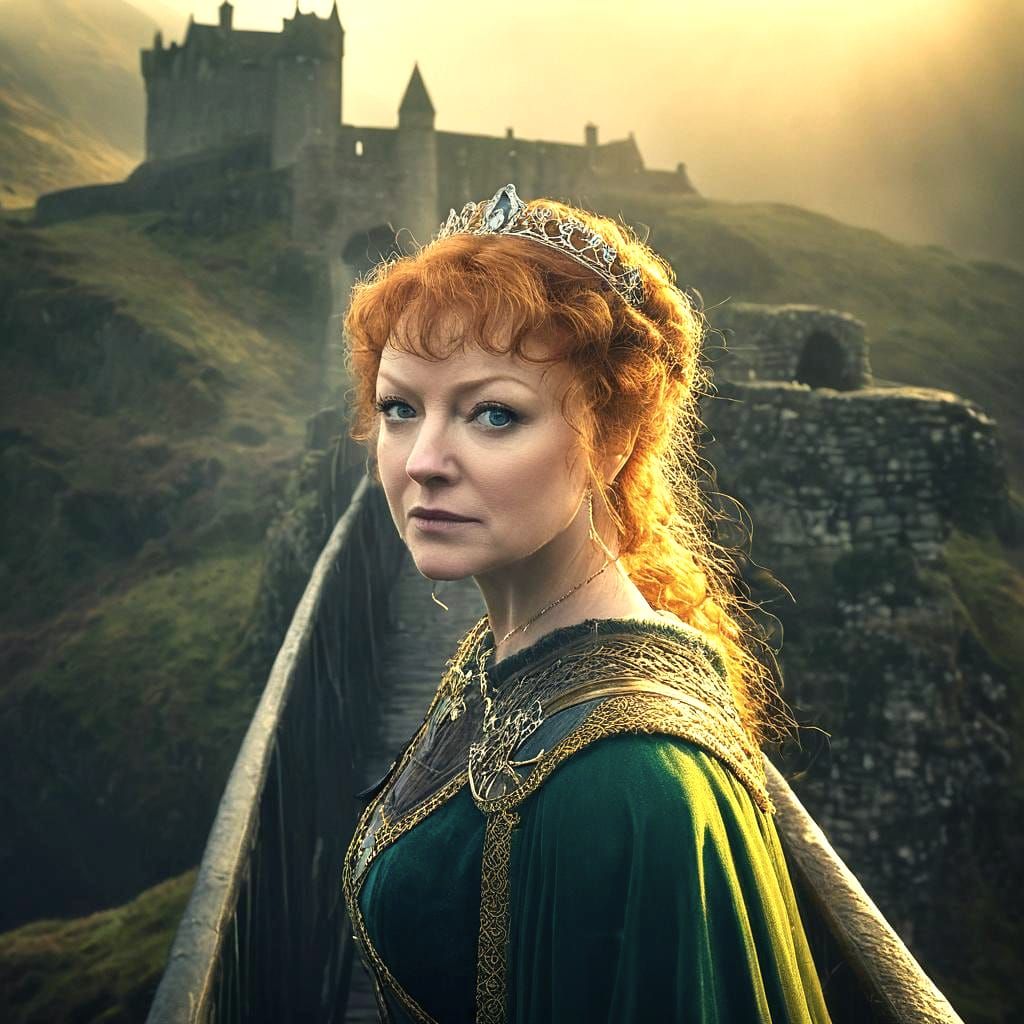 Medieval Scottish Princess on Bridge: Fantasy Art