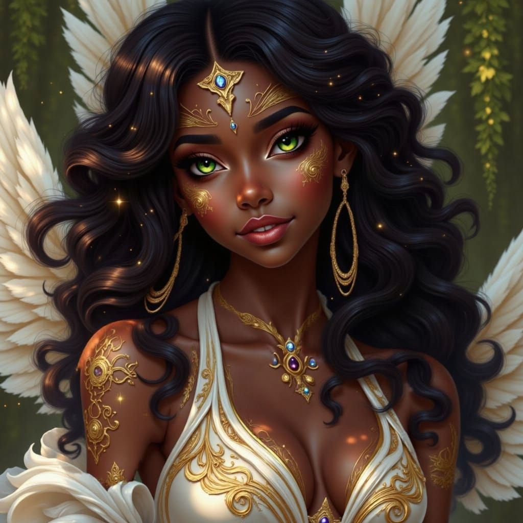 Elegant Sorceress with Golden Markings