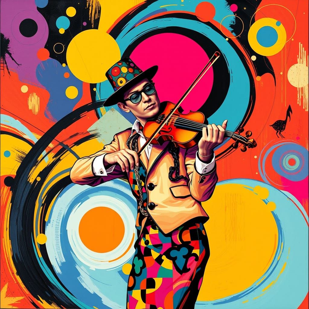 Vibrant Solo Violinist in Pop Art Style