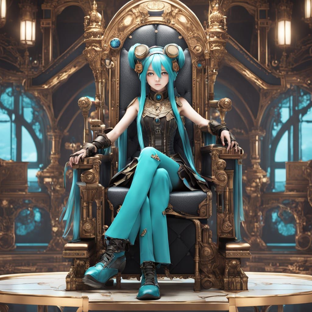 Steampunk Princess on Retro-Futuristic Throne