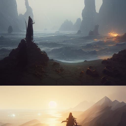 Dark Fantasy Landscape with Volumetric Lighting