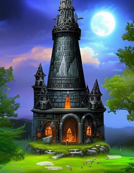 Wizard's Tower with Magical Sigils in Digital Art