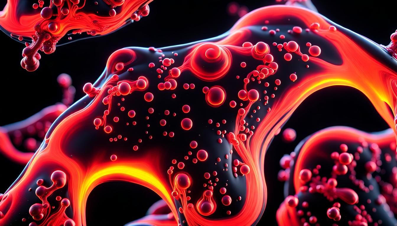 Glowing Neon Amoebas in Liquid Oil, Macro Photography