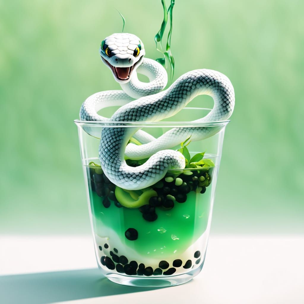 Surreal Still Life with White Snake and Boba
