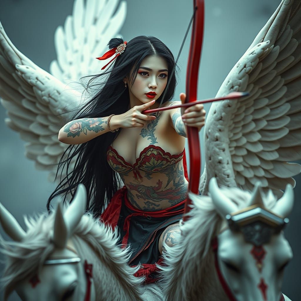 Cyberpunk Goddess on Flying Pegasus