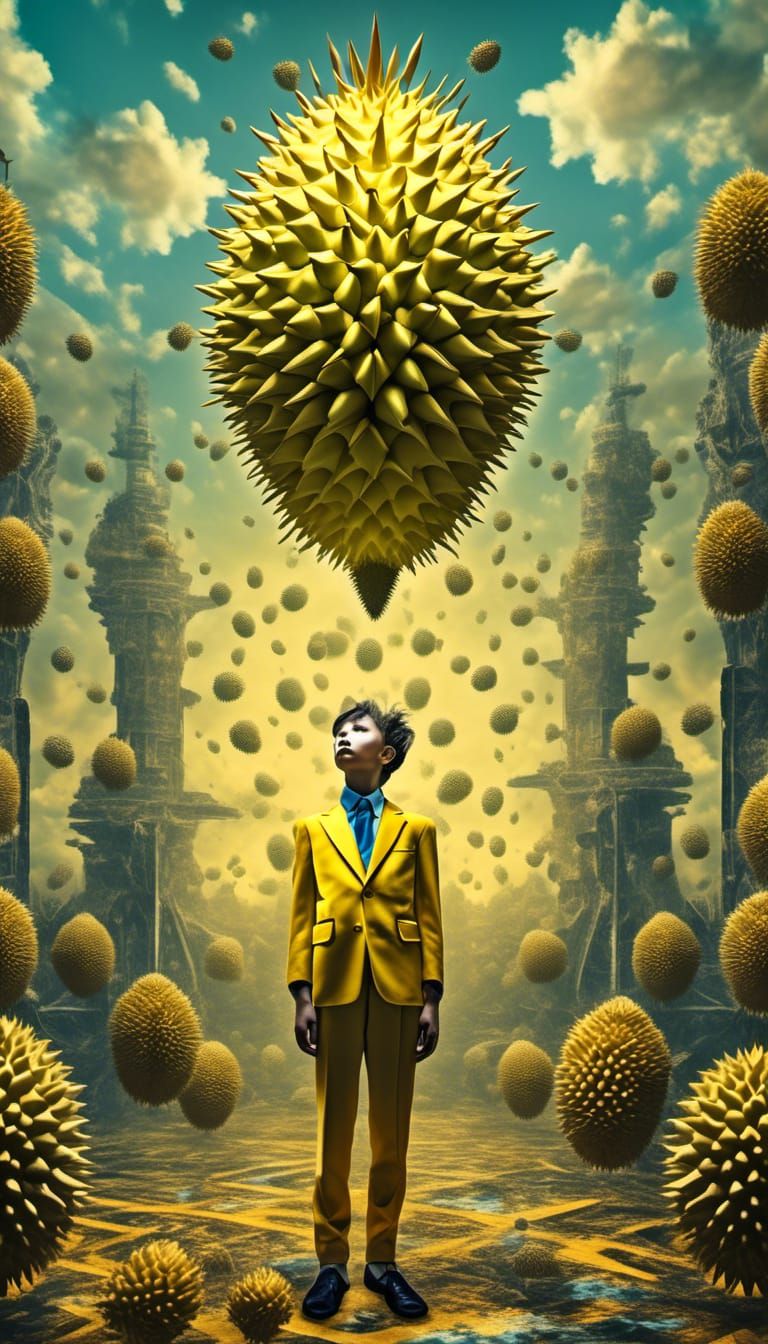Dancing Durian Fruit in Sci-Fi Art Style