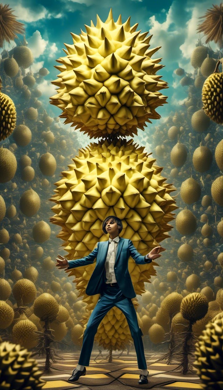 Dancing Durian in a Maximalist Sci-Fi Scene