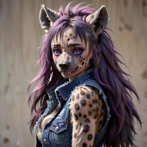Furry Hyena Girl with Deep Purple Hair