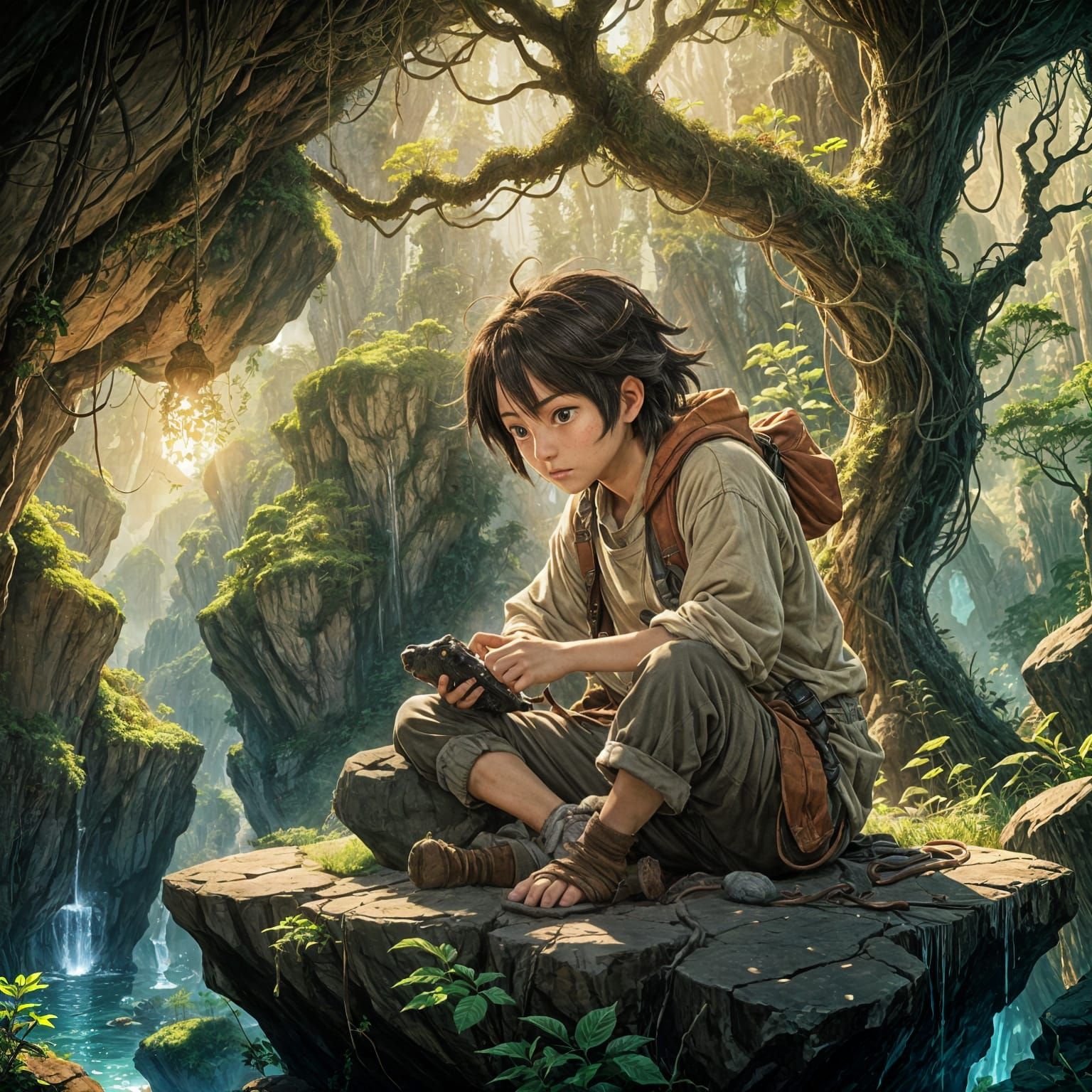 Ethereal Cave Dweller in Whimsical Studio Ghibli Style