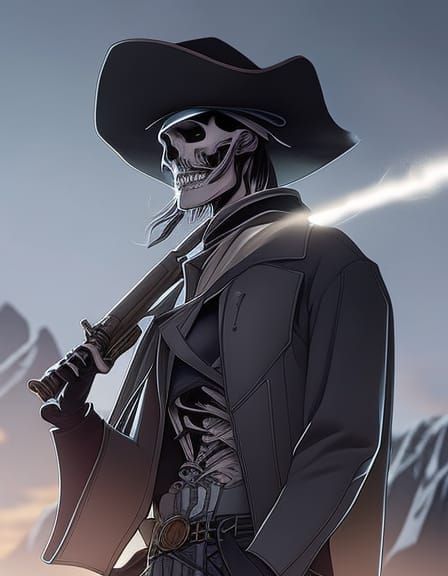 Skeleton Cowboy with Cigarette, Detailed Digital Art