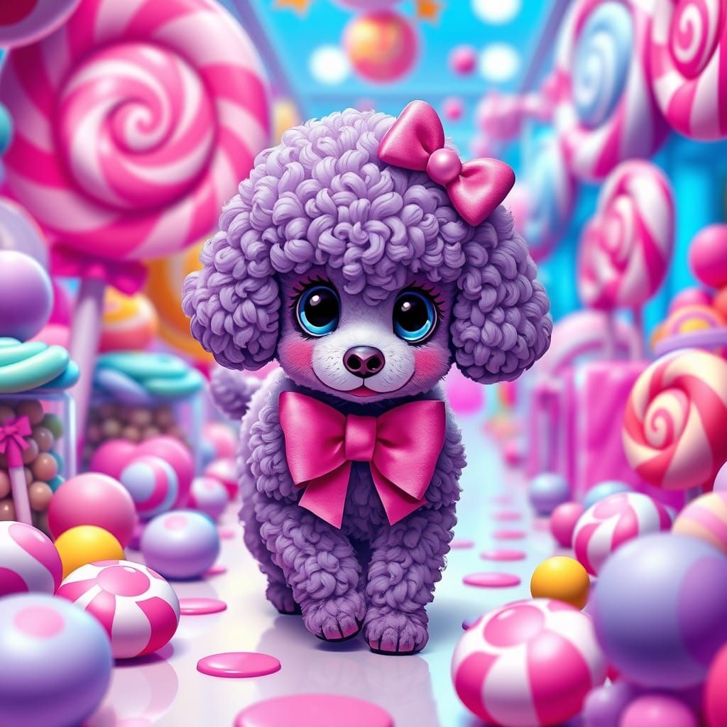 Cute Purple Poodle Puppy in Kawaii Candy Store