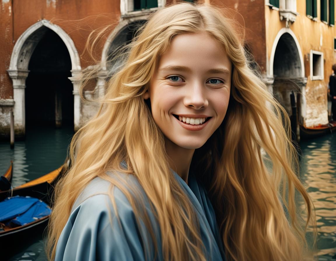 Smiling Blonde Woman in Venice, Baroque Portrait