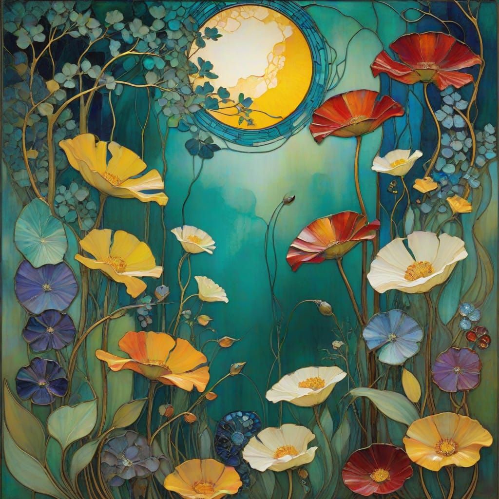 Dreamlike Forest Scene in Art Nouveau Style