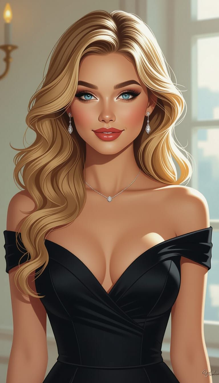Hyperrealistic Blonde Woman with Piercing Blue Eyes
