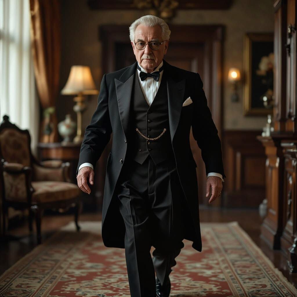 Ambiguous Age Wealthy Man in Dramatic Cinematic Lighting