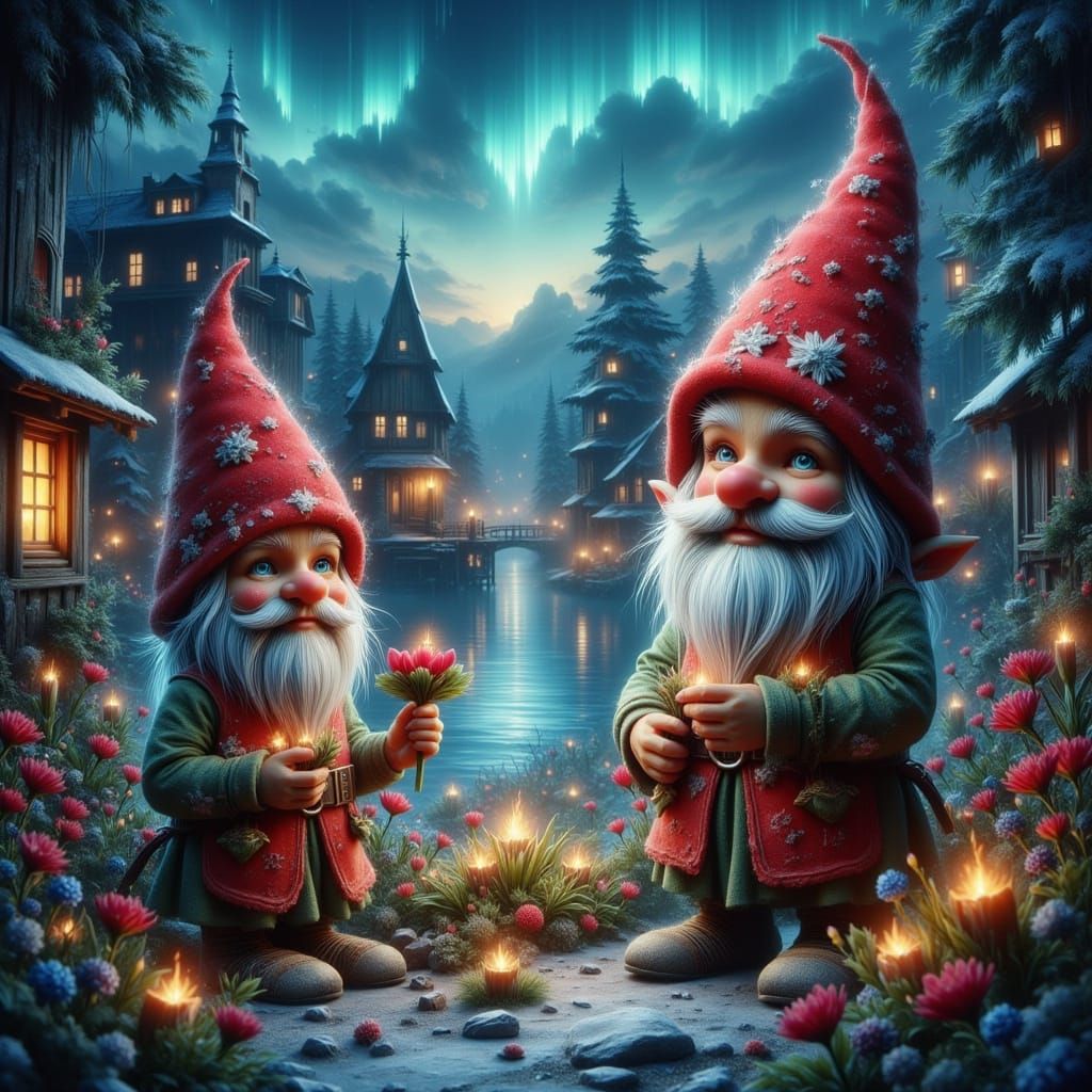 Whimsical Gnomes Tending to Nome's Winter Wonderland