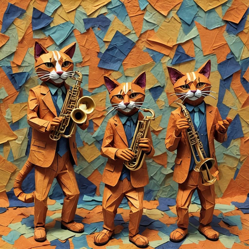Cubist Cats Jazz Trio Sculpture