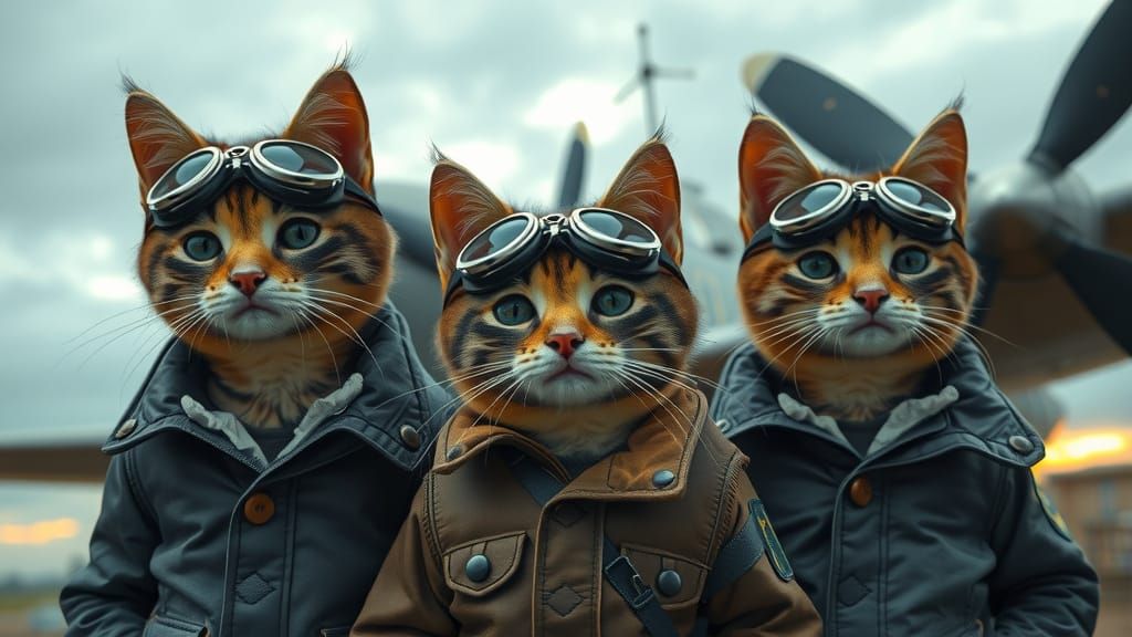 Feline Pilots in World War 2 Style