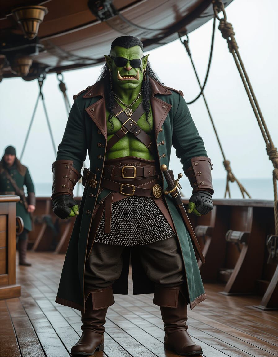 Half-Orc Captain on Steampunk Zeppelin