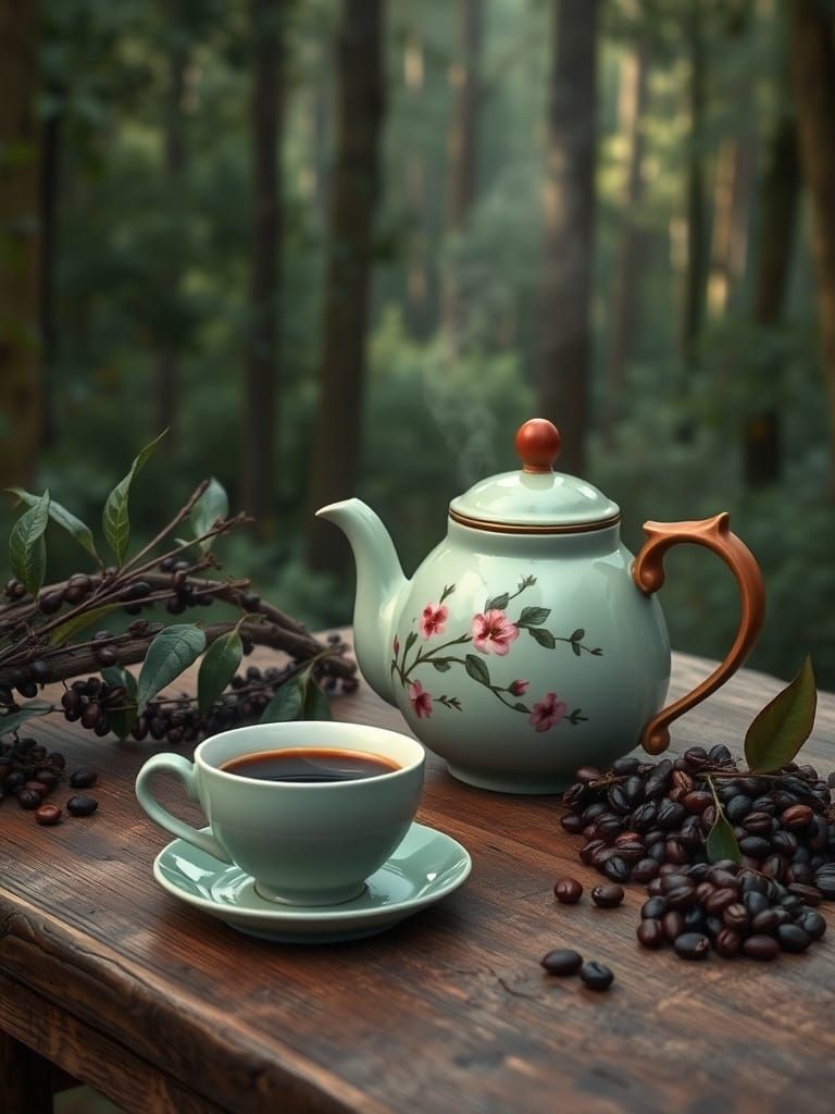Vintage Teapot with Coffee: Realistic Digital Art