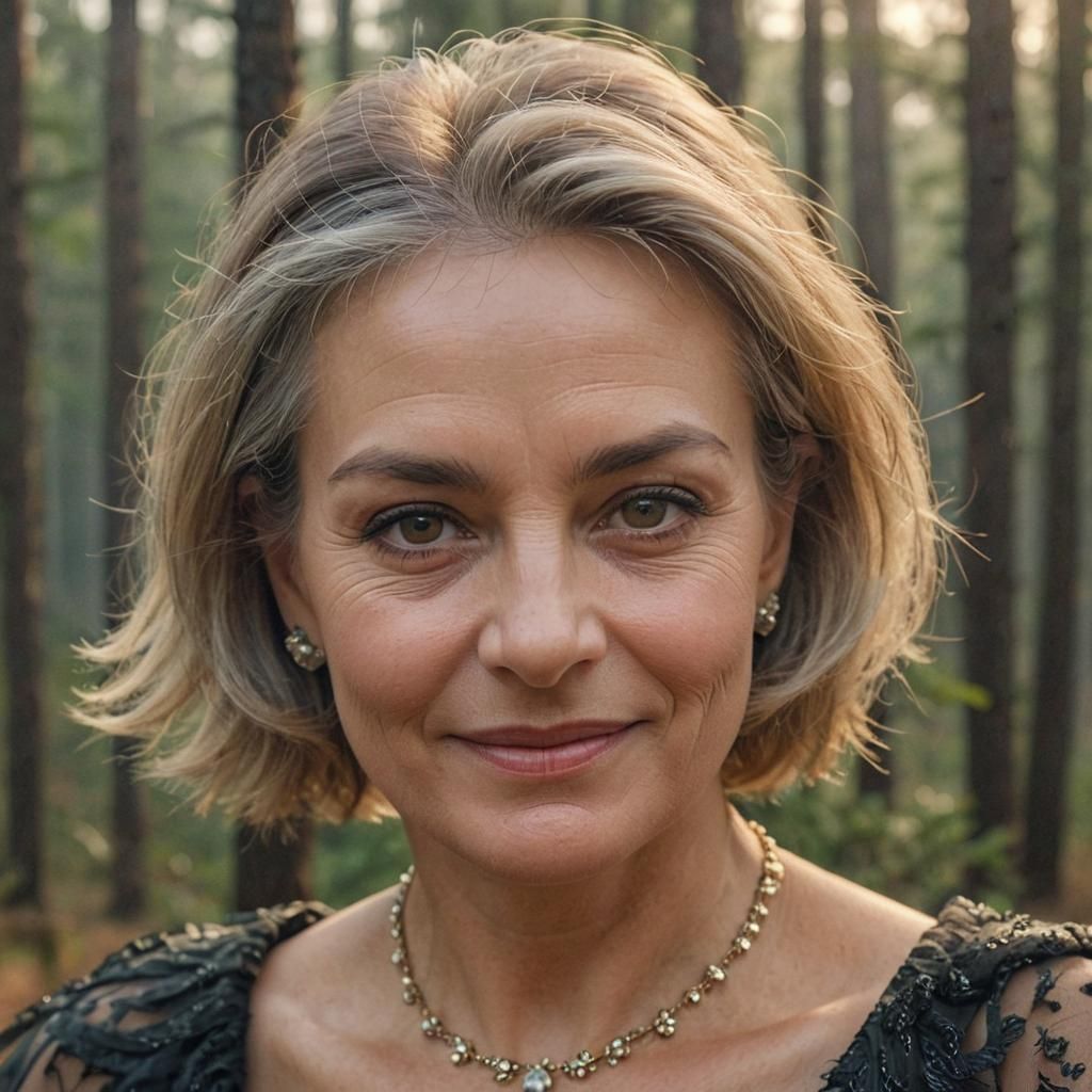 Ash-haired Woman with Valentino Jewelry in Golden Light