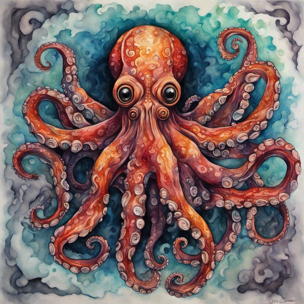 Gothic Octopus Tattoo in Gouache Watercolor Style