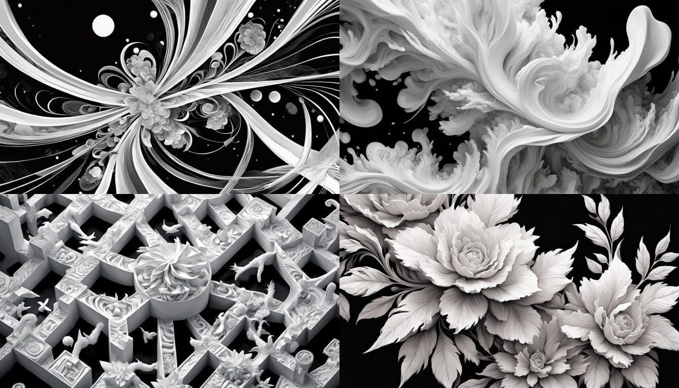 Monochrome World: Abstract White Shapes on Black