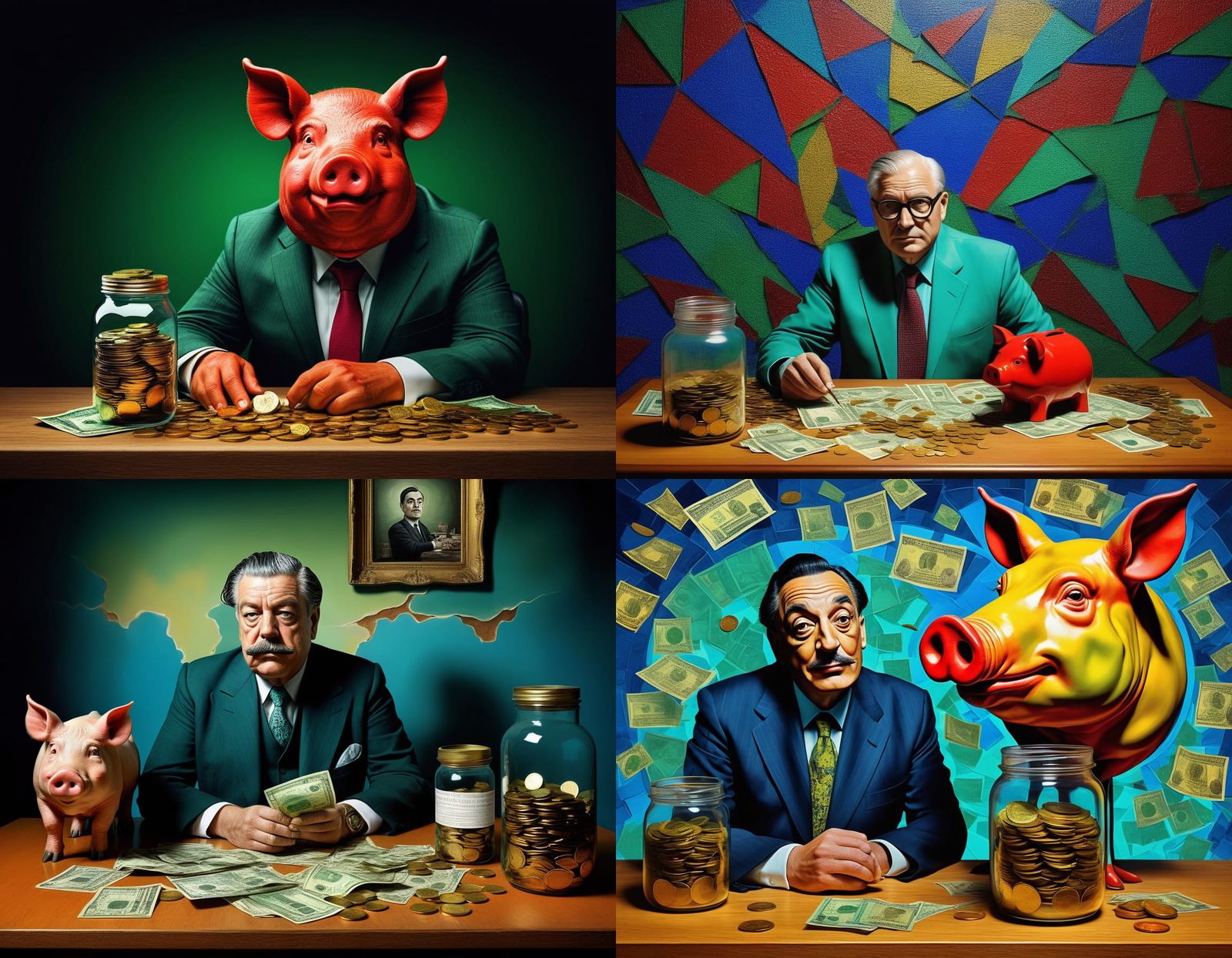 Bureaucrat Pig Sits Amidst Golden Wealth and Tax Documents