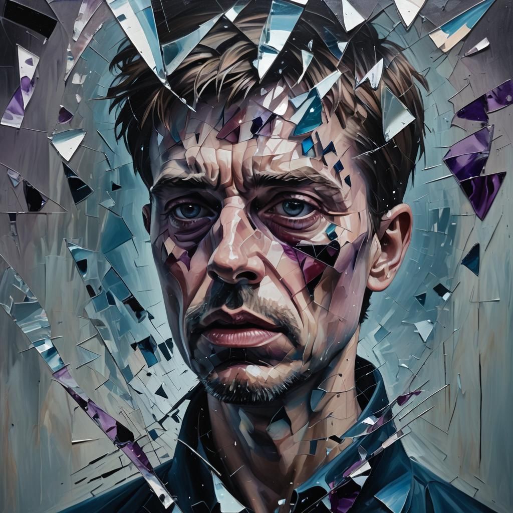 Shattered Reflection: A Surrealist Oil Painting