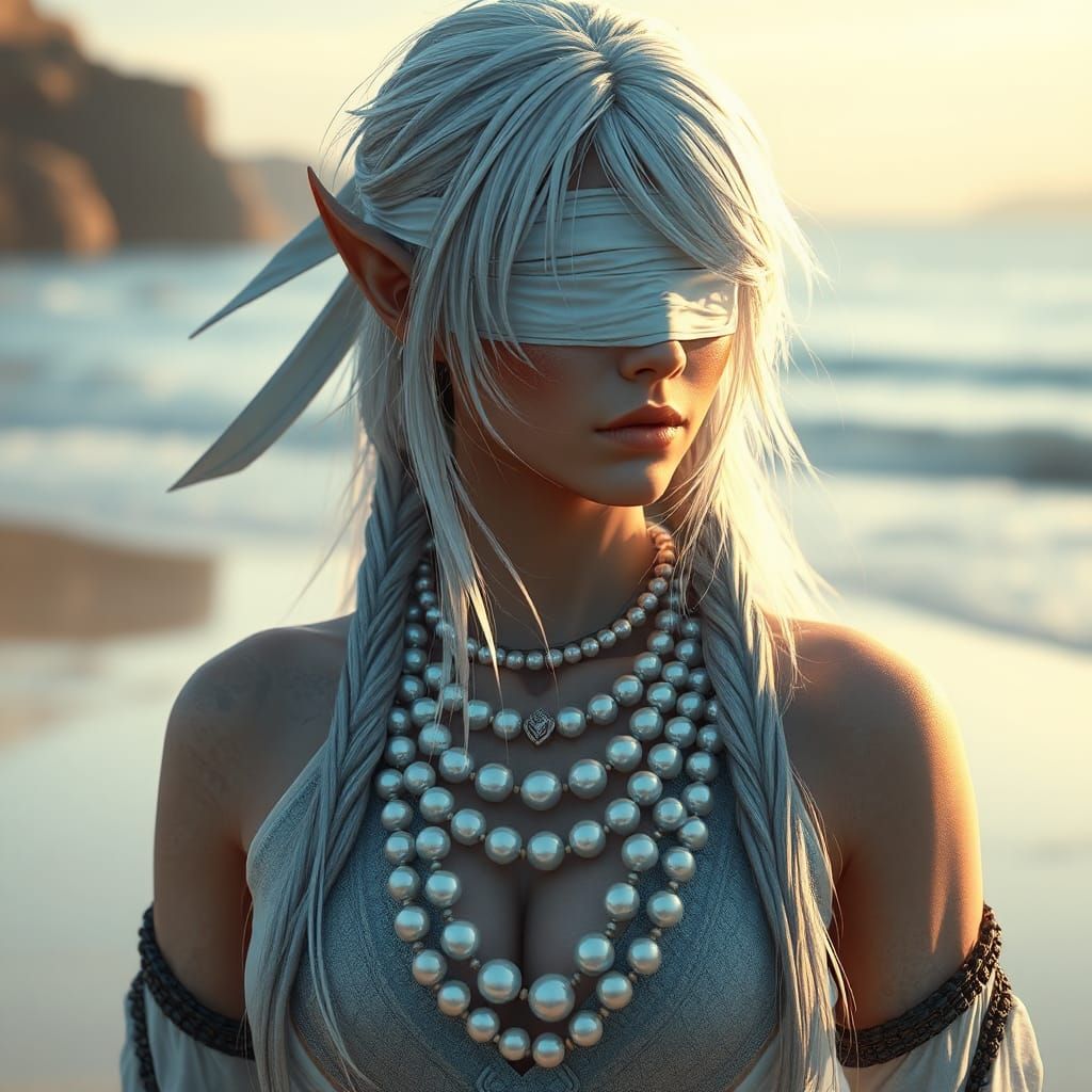 High-Elf Woman on Beach: Fantasy Concept Art